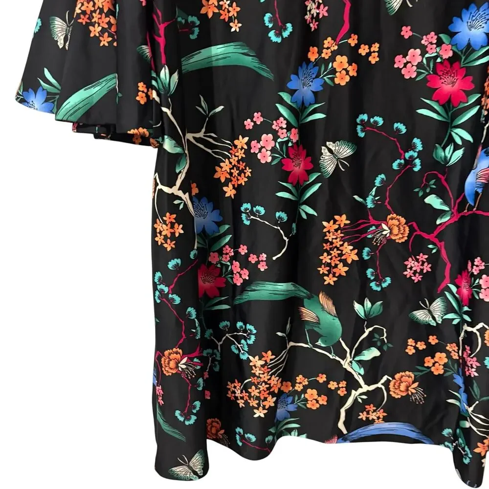 Jude Connally Black Floral Menagerie V Neck Mini Dress XL NEW - Picture 3 of 8